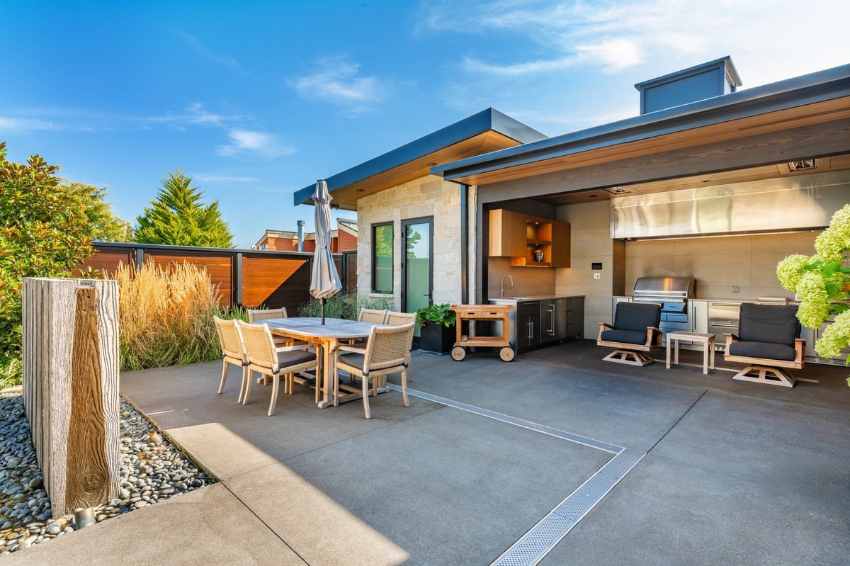 Beautiful outdoor living space with patio and coastal views